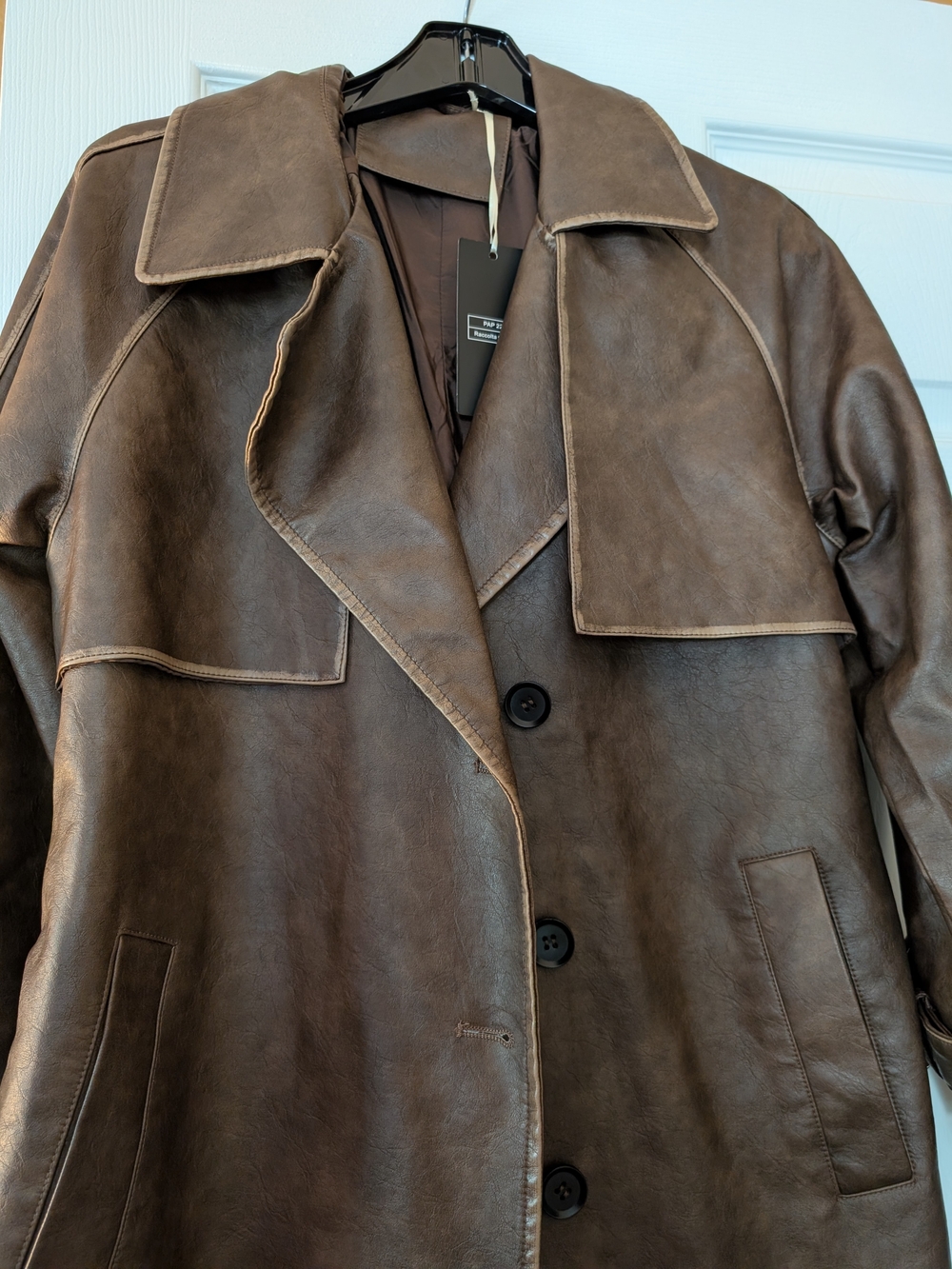 Brown Leather Trench Coat - Classic Women's Outerwear